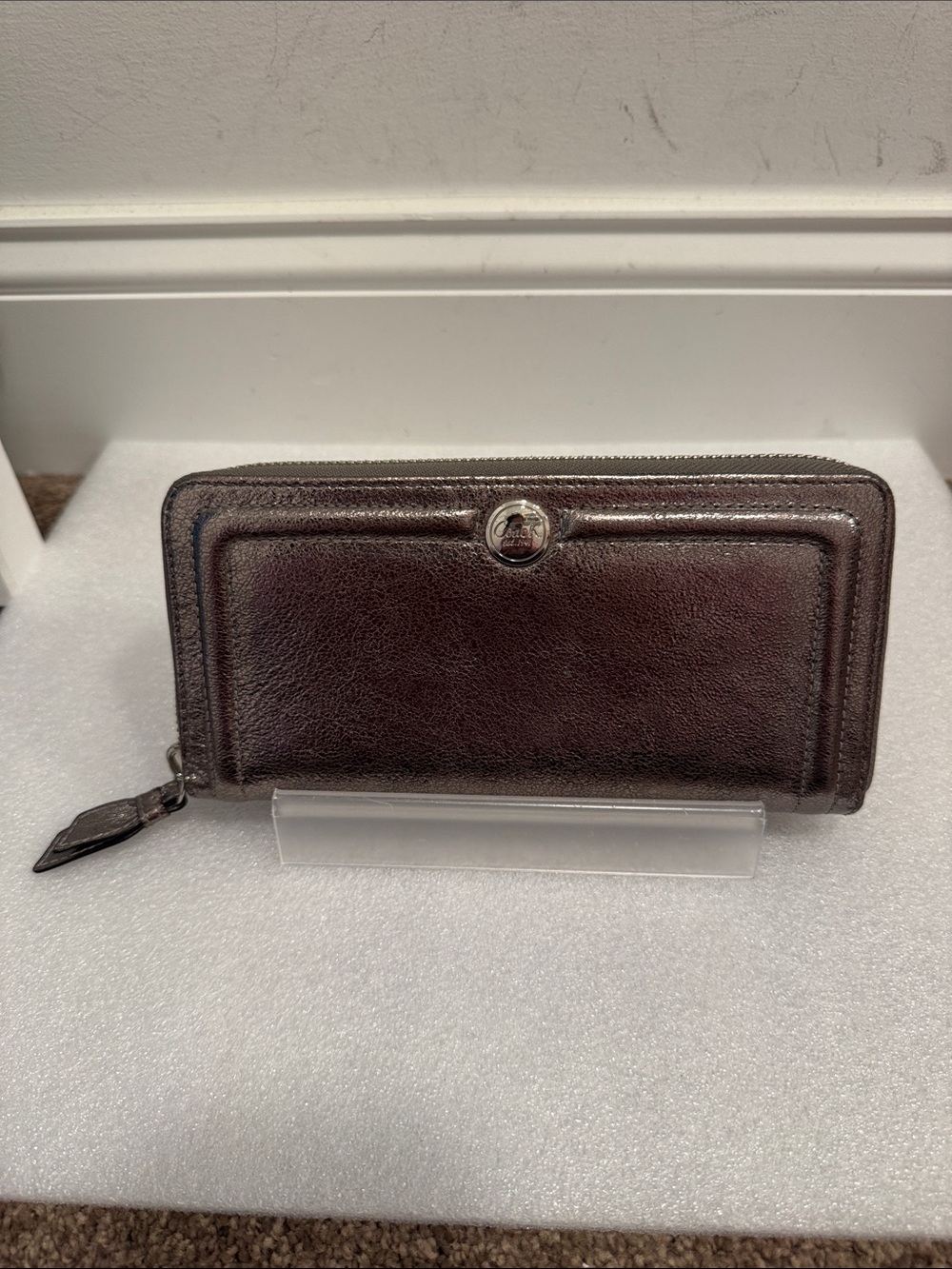 Coach silver metallic zip around wallet